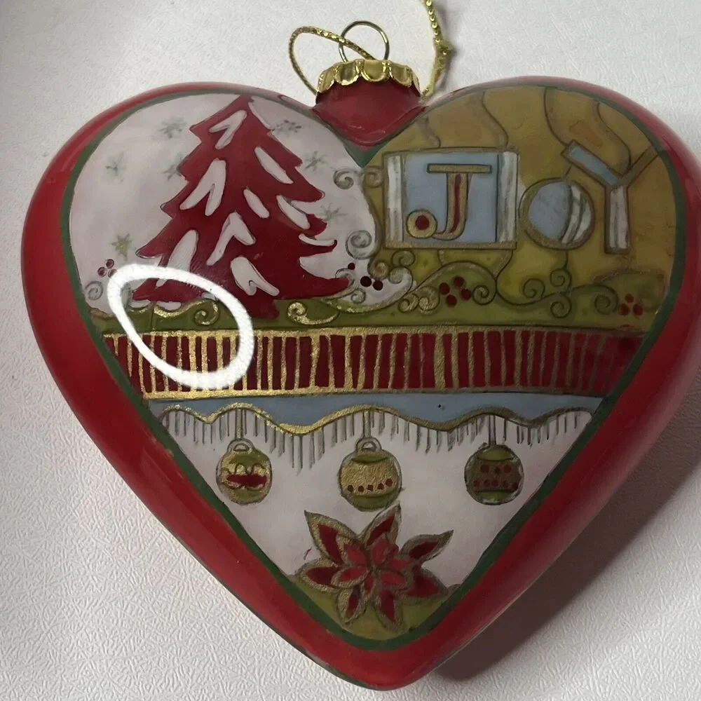 Pier 1 Li Bien 2008 Noel Joy Christmas Heart Hand Painted Ornament With Box